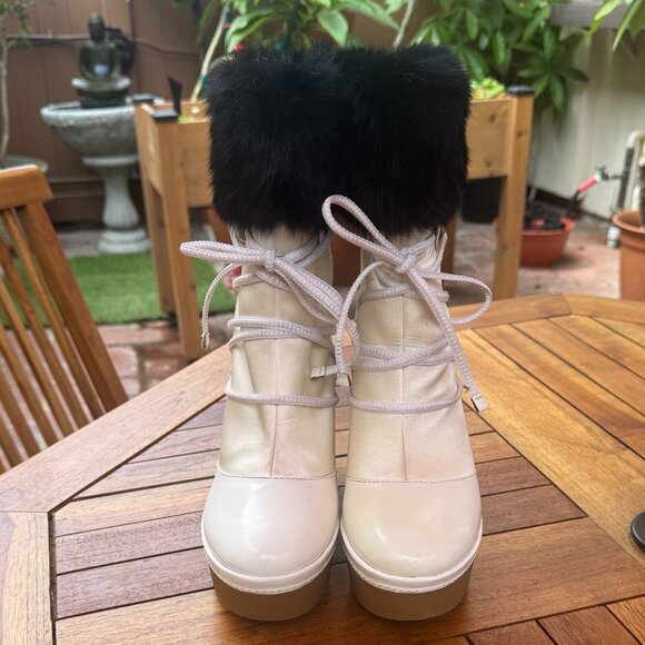 Givenchy White and Black Fur -Trimmed and Lined Winter Boots NWOT - Picture 1 of 16